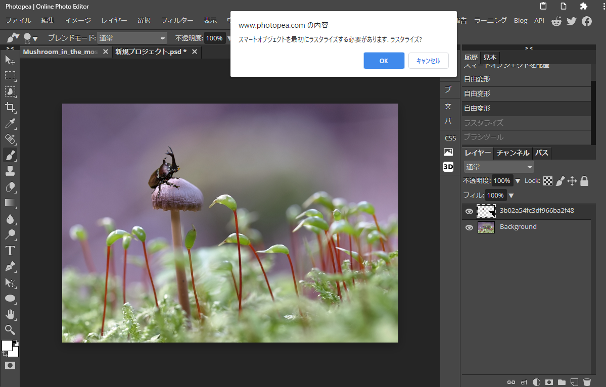 「スマートオブジェクト」と「ラスタイズ」  Photopea備忘録